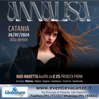 BUS per ANNALISA da Palermo in Concerto a Catania il 26 luglio 2024