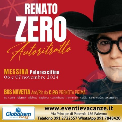 BUS per RENATO ZERO da Palermo e provincia in Concerto a Messina il 6 e 7 novembre 2024