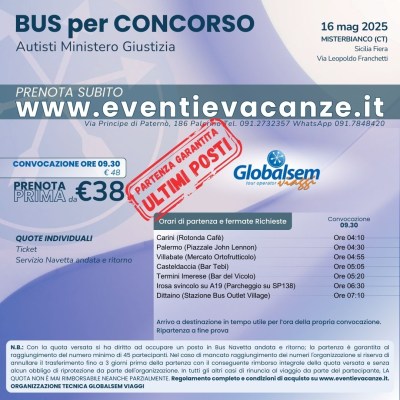 Bus per Misterbianco (CT) CONCORSO Autisti Ministero Giustizia 16 maggio 2025
