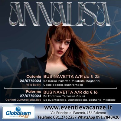 BUS per ANNALISA in Concerto a Catania il 26 luglio e Palermo il 27 luglio 2024