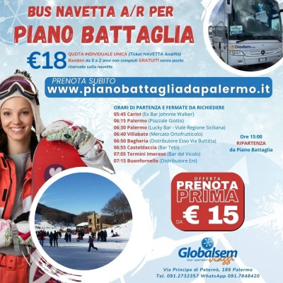 Bus per Piano Battaglia da Carini, Palermo, Villabate, Bagheria, Casteldaccia, Bagheria, Termini Imerese, Buonfornello
