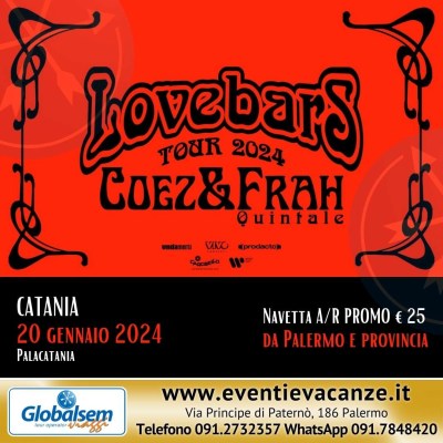 BUS per Coez & Frah Quintale da Carini, Palermo, Villabate, Bagheria, Casteldaccia, Termini Im., Buonfornello in Concerto a Catania 20 GENNAIO 2024