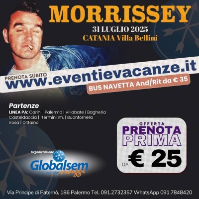 BUS per MORRISSEY da Palermo in Concerto a Catania il 31 luglio 2025