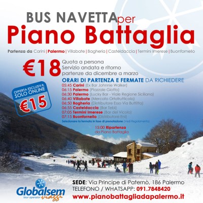 Bus per Piano Battaglia da Carini, Palermo, Villabate, Bagheria, Casteldaccia, Bagheria, Termini Imerese, Buonfornello