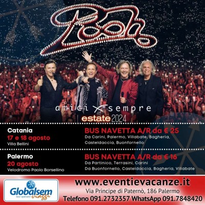 BUS per i POOH in Concerto a Catania il 17 e 18 agosto e Palermo il 20 agosto 2024