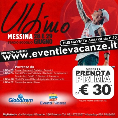 BUS per ULTIMO da Trapani, Palermo, Agrigento, Catania e provincia in Concerto a Messina il 28 e 29 giugno 2027