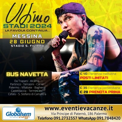 BUS per SFERA EBBASTA in CONCERTO LIVE il 6 luglio 2024 allo stadio F. Scoglio - San Filippo di Messina