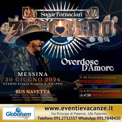 BUS per ZUCCHERO da Palermo, Trapani e provincia in Concerto a Messina il 30 giugno 2024